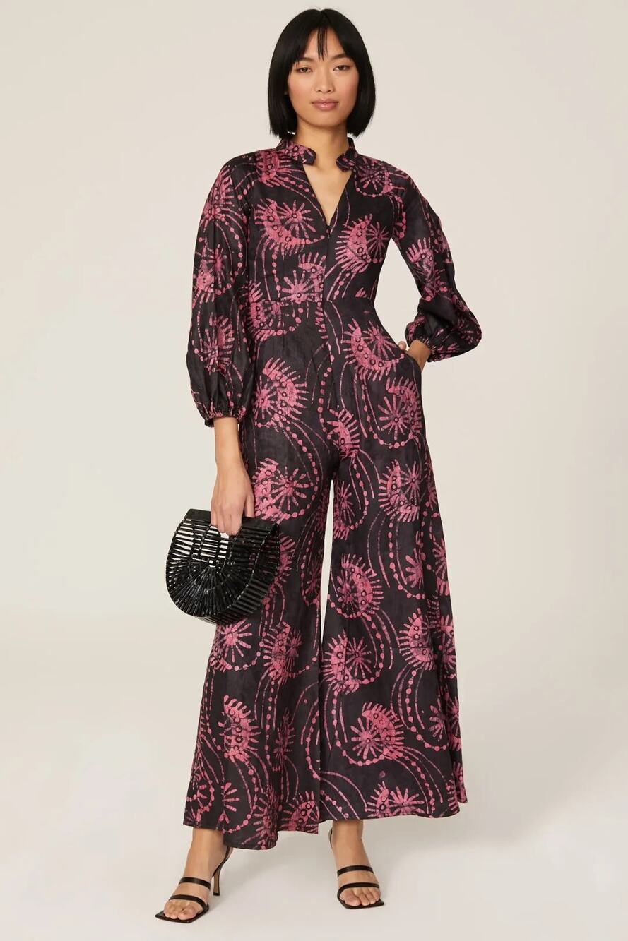 Kahindo Luo Pink Black Tie-Dye Cotton Wide Leg Cutout Jumpsuit WOMENS 14